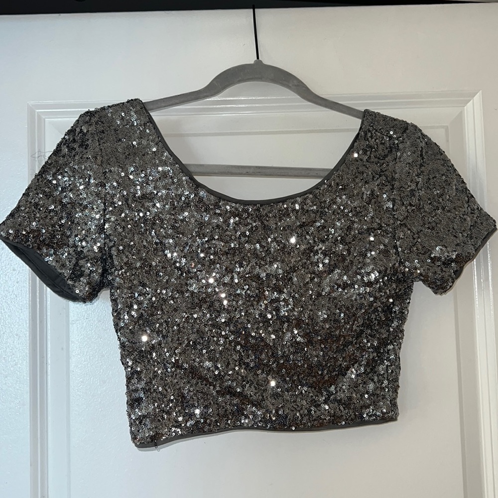 Sparkly Silver Sequin Crop Top